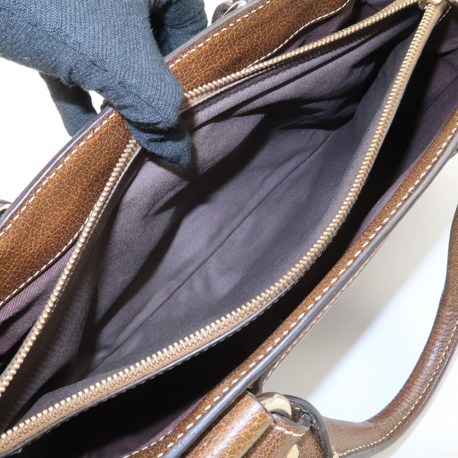 CELINE Macadam Engraved Canvas Leather Boogie Bag Hand Bag Brown Used