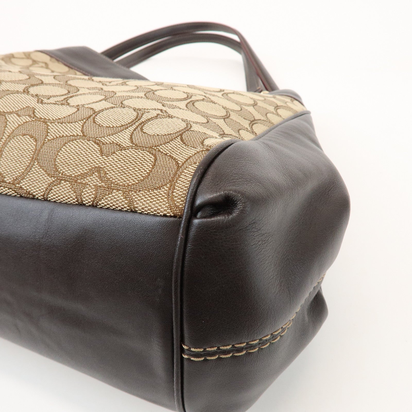 COACH Signature Logo Canvas Leather Shoulder Bag Hand Bag Brown