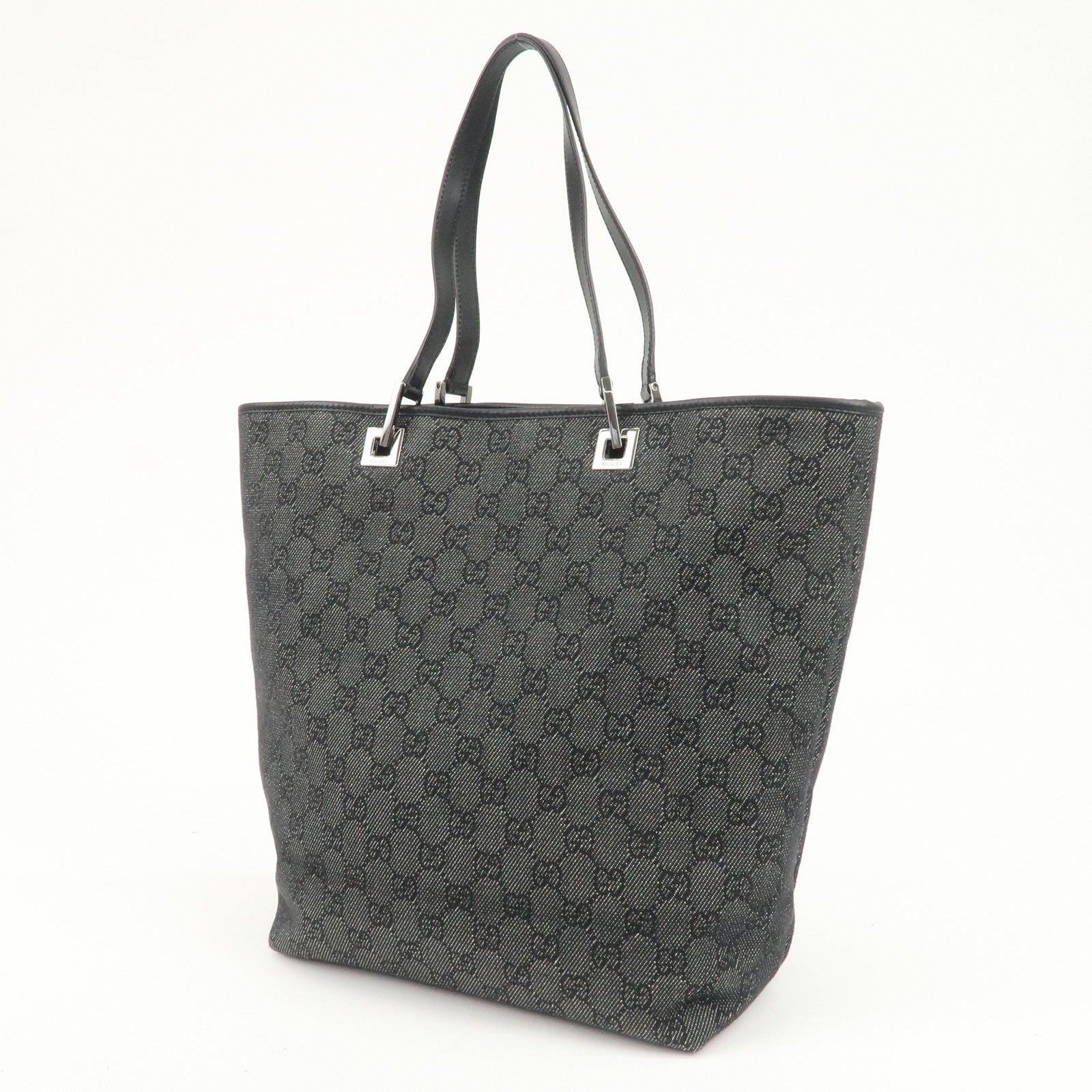 GUCCI GG Denim Leather Tote Bag Hand Bag Shoulder Bag Black 31243