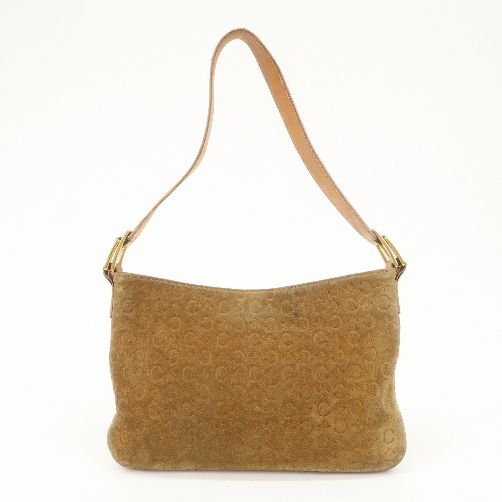 CELINE C Macadam Leather Suede Shoulder Bag Hand Bag Beige