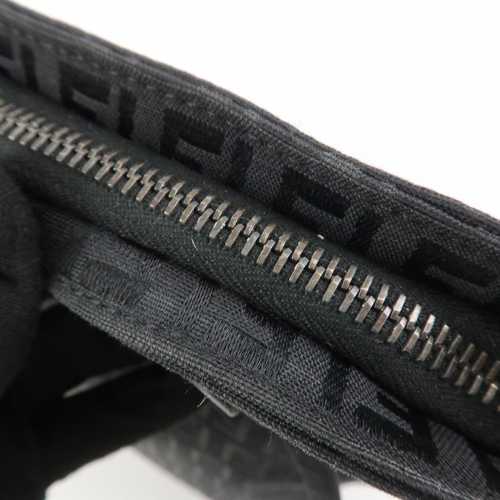 FENDI Zucchino Canvas Leather Tote Bag Hand Bag Black 8BH050