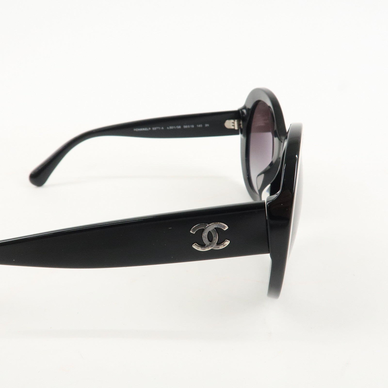 CHANEL COCO Mark Plastic Sunglasses 56□19 Black 5372-A Used