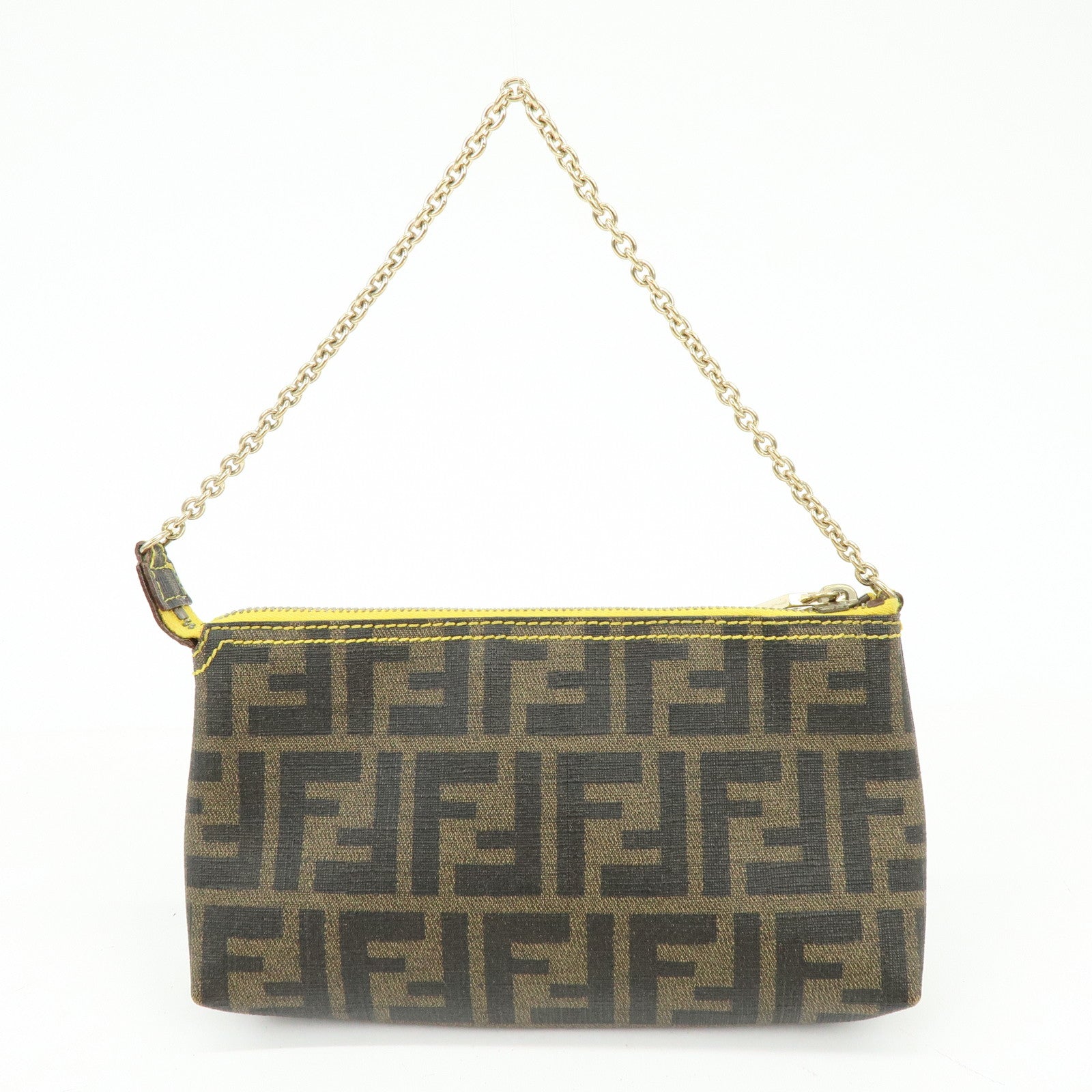 FENDI Zucca Print PVC Chain Accessory Pouch Brown Yellow 8BR592