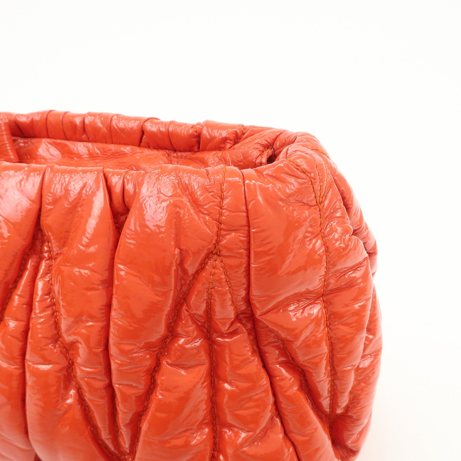 MIUMIU Matelasse Enamel Leather Clutch Bag Pouch Orange