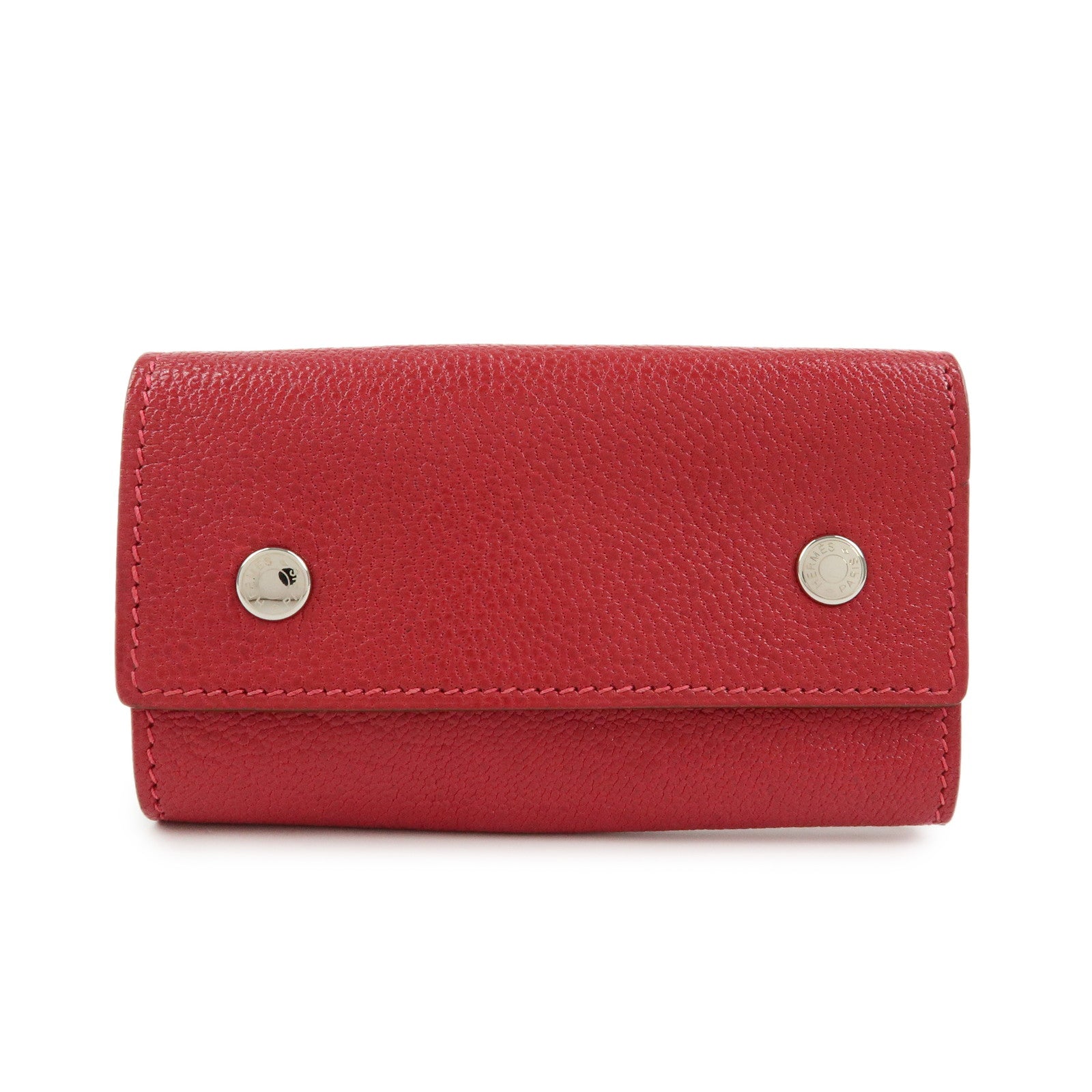 HERMES Sellier Etui Cles 4 Chevre Leather Key Case Key Holder Pink