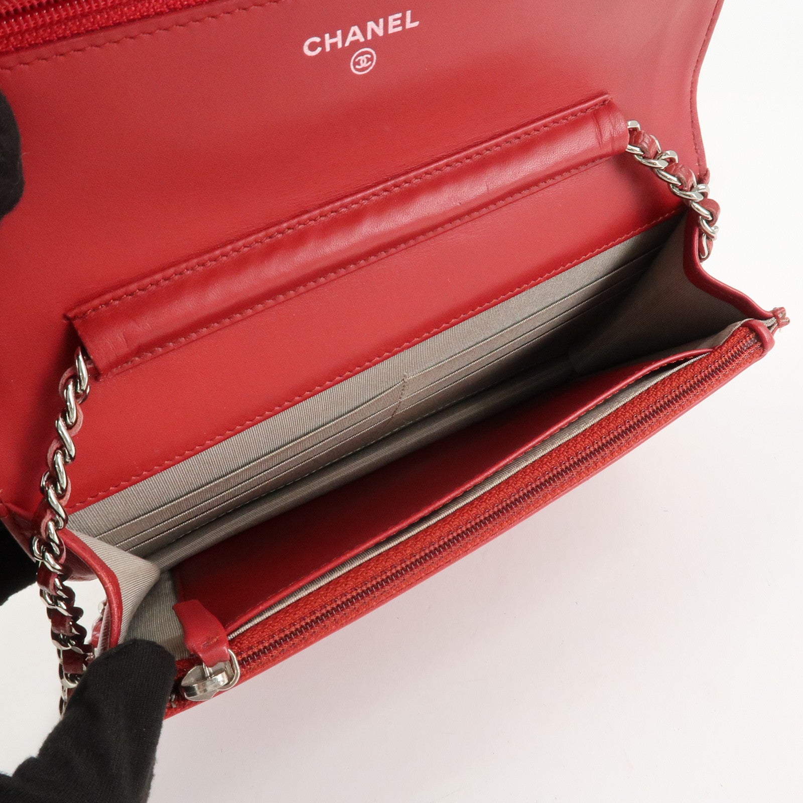 CHANEL COCO Mark Caviarskin Chain Shoulder Bag Wallet Red A48654