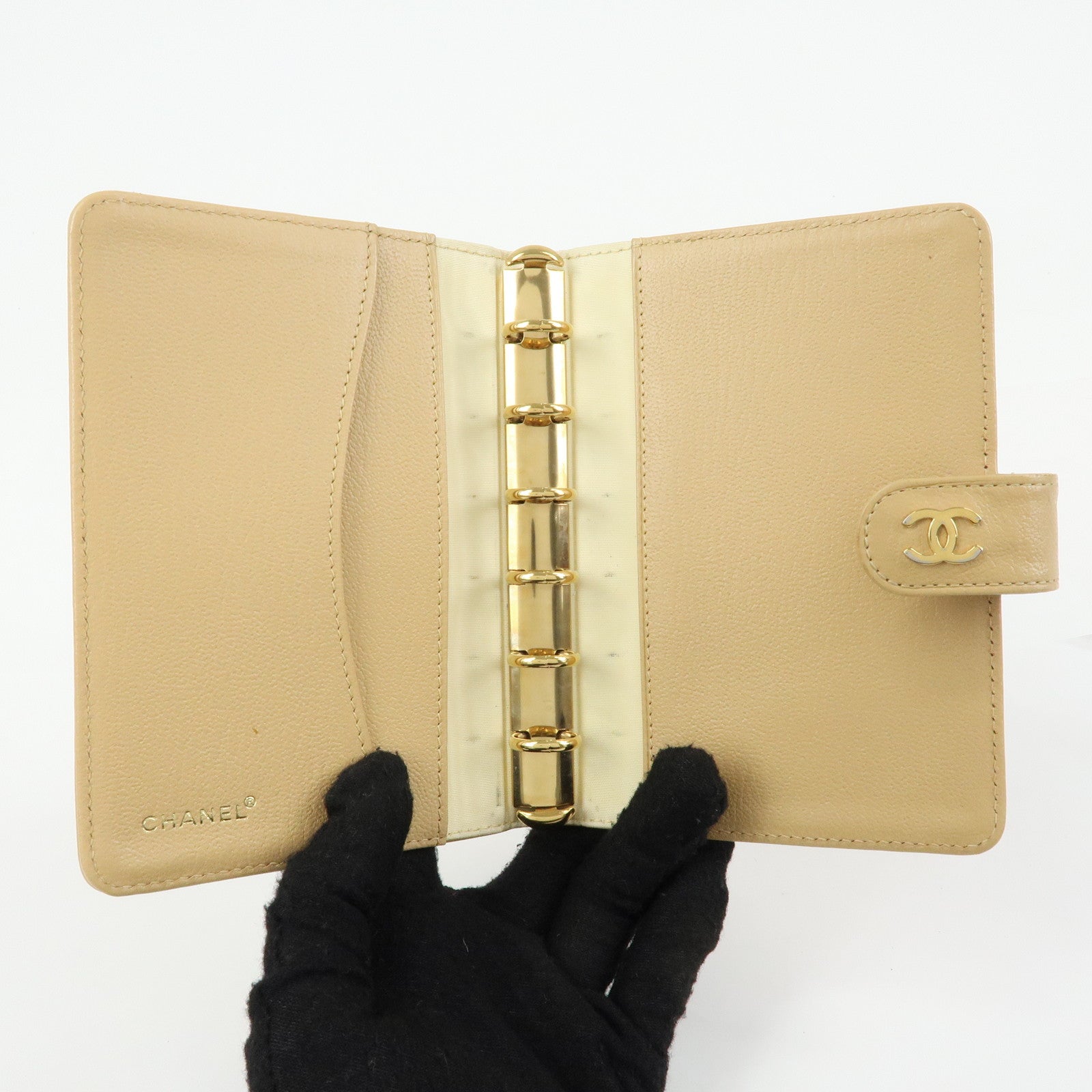 CHANEL COCO Mark Calf Skin Agenda Cover Planner Cover Beige