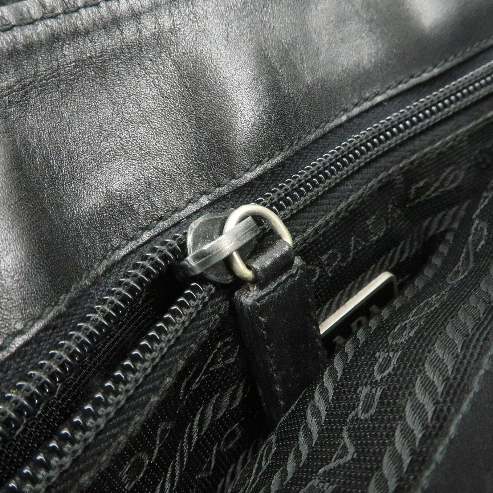 PRADA Leather Shoulder Bag Hand Bag Black