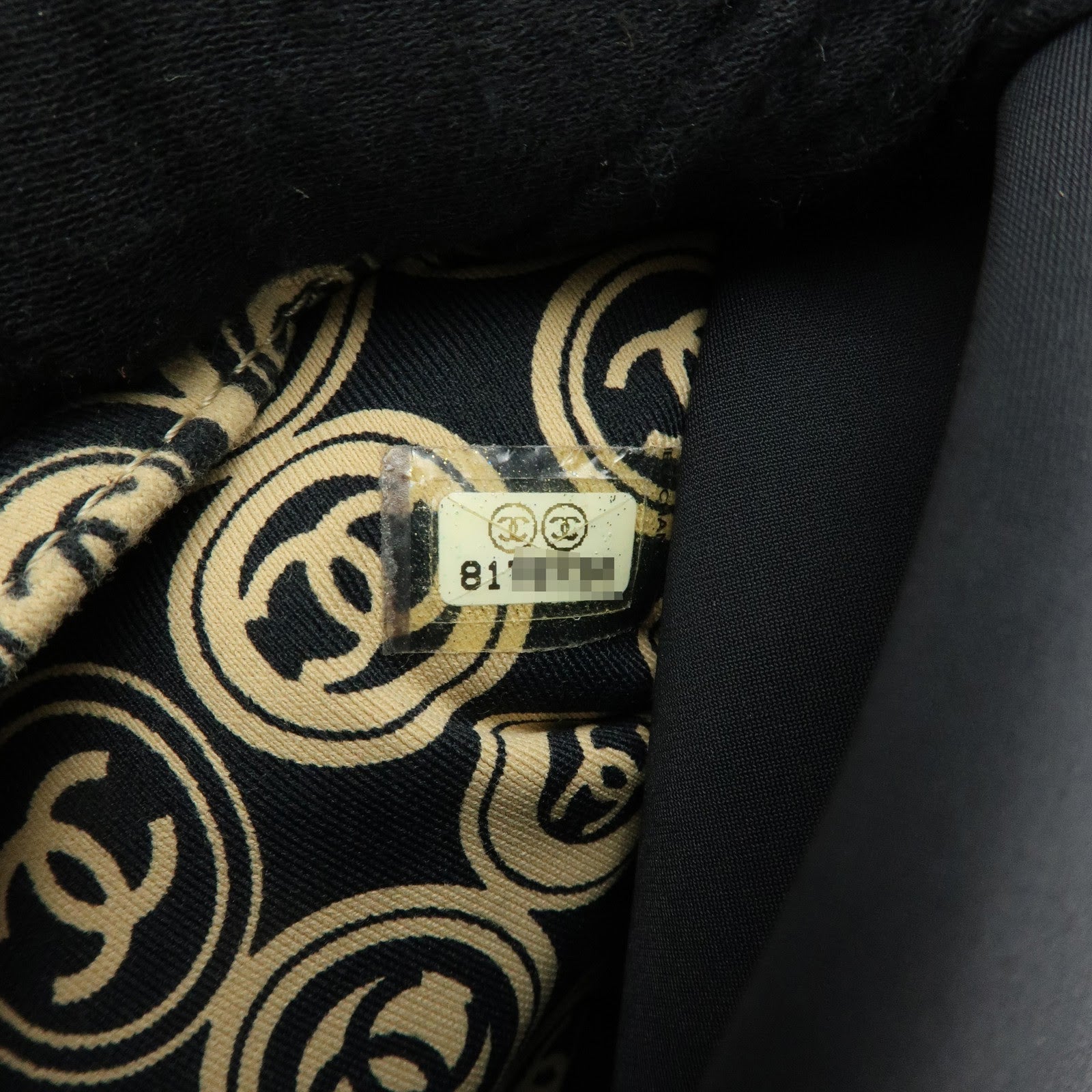 CHANEL COCO Mark Canvas Leather Hand Bag Beige Black