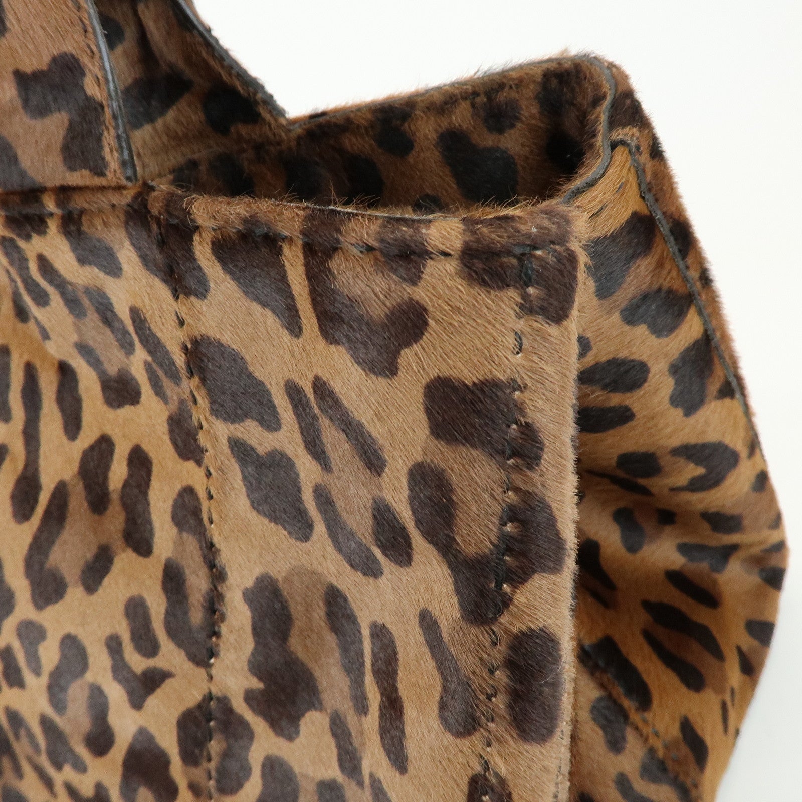 PRADA Canapa Large Unborn Calf Tote Bag Hand Bag Brown BN1872