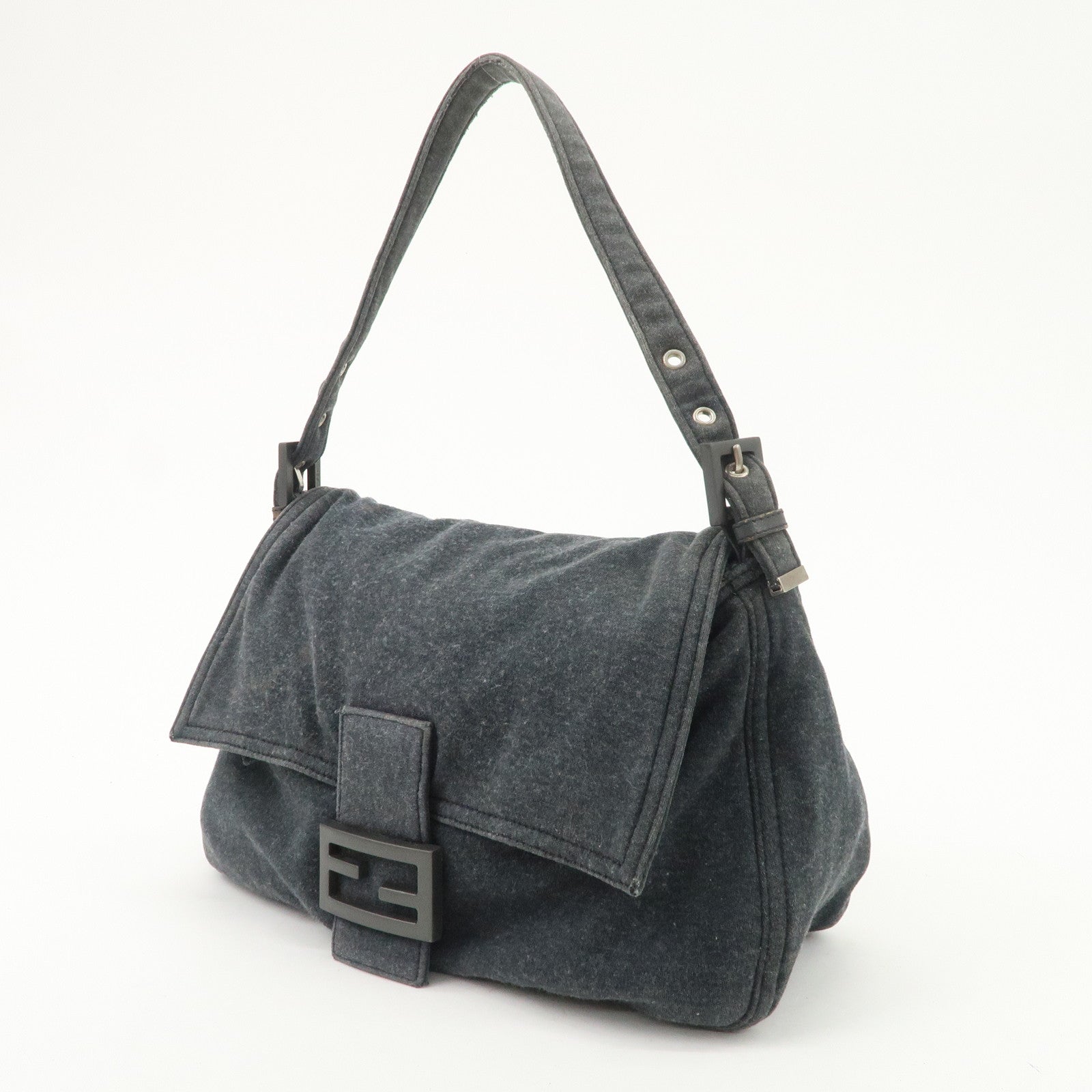 FENDI Mamma Baguette Zucca Cotton Shoulder Bag Gray 26325 Used