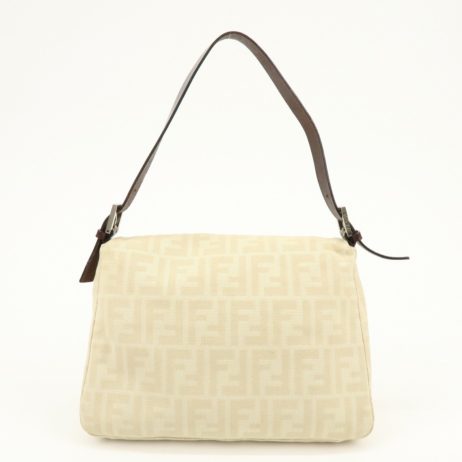 FENDI Mamma Baguette Zucca Canvas Leather Shoulder Bag Ivory 26325