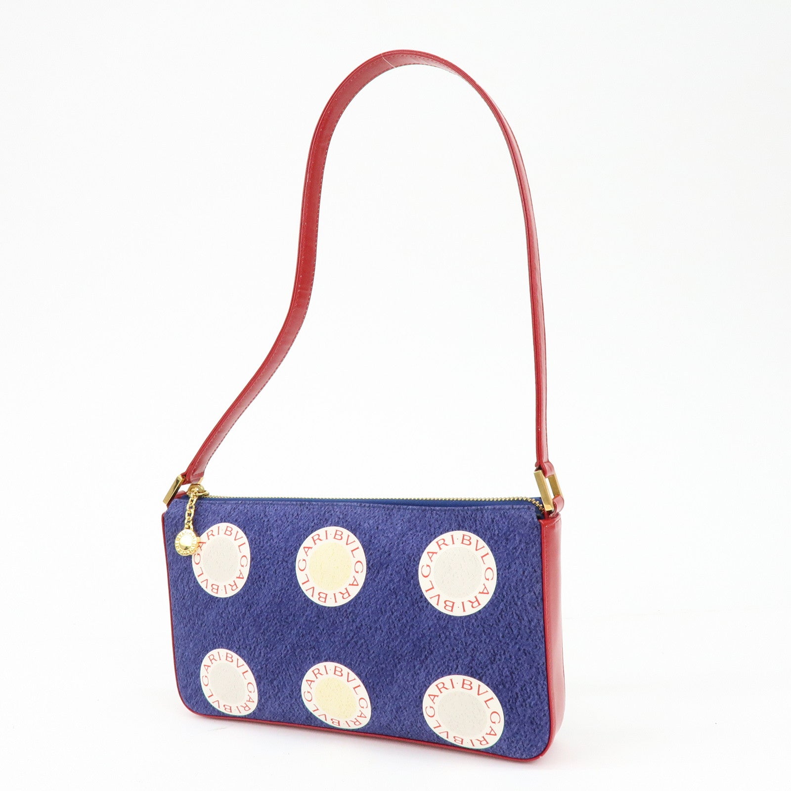 BVLGARI B-zero1 Canvas Leather Shoulder Bag Hand Bag Navy Red
