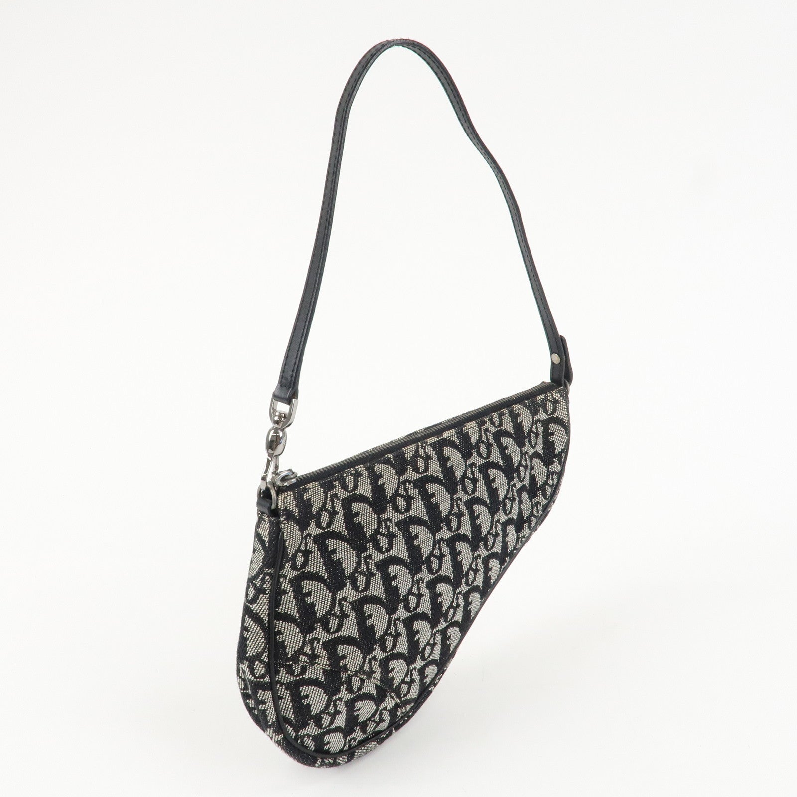 Christian Dior Trotter Canvas Leather Saddle Pouch Shoulder Bag Black Used