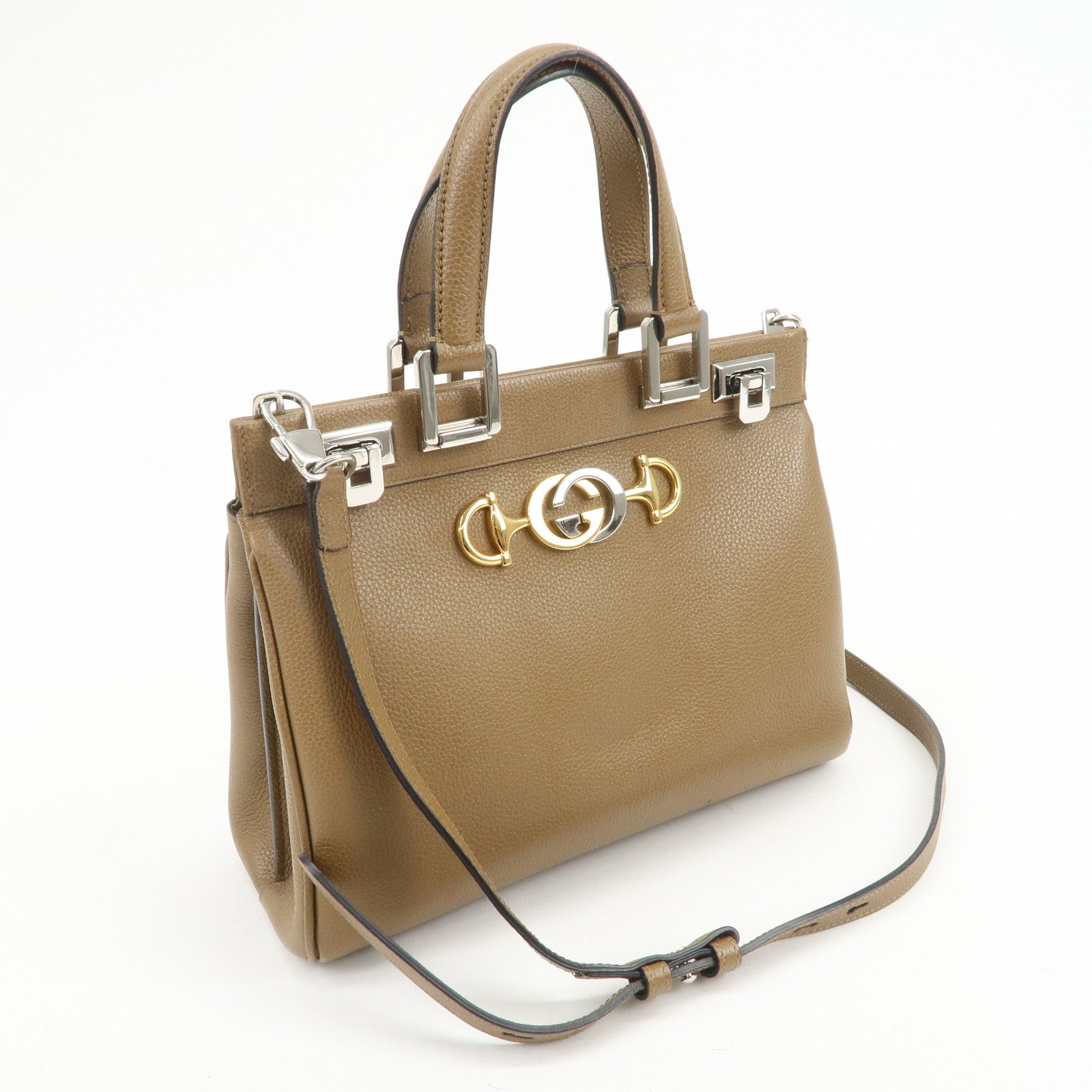 GUCCI Zumi Leather 2Way Bag Hand Bag Shoulder Bag Brown 569712