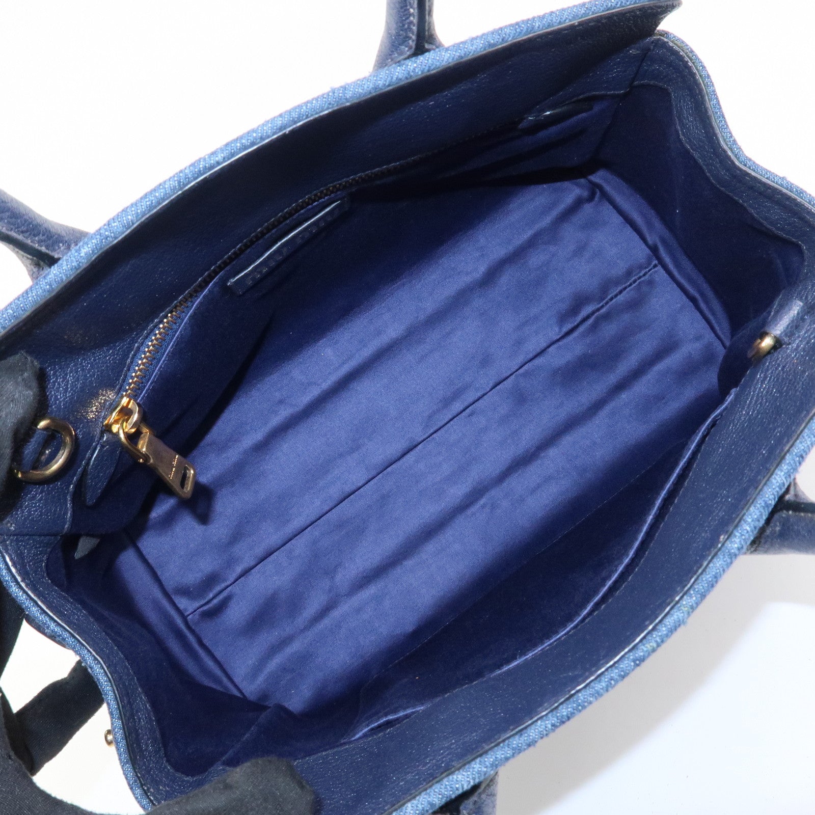 MIU MIU Madras Denim Leather 2Way Hand Bag Shoulder Bag 5BA130