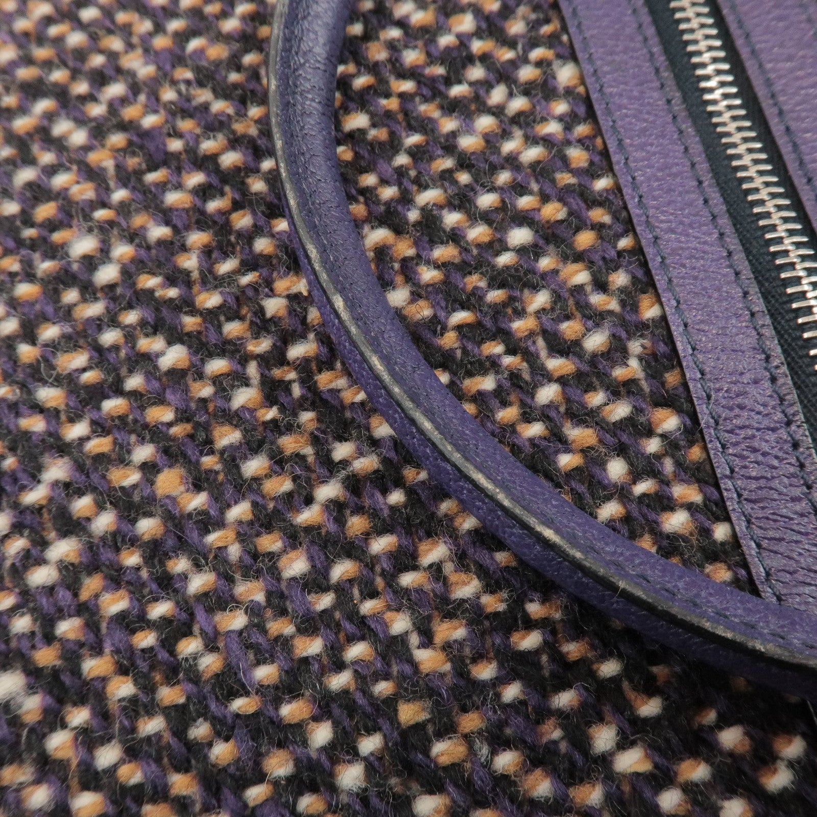 PRADA Triangle Logo Wool Leather Tote Bag Hand Bag Purple