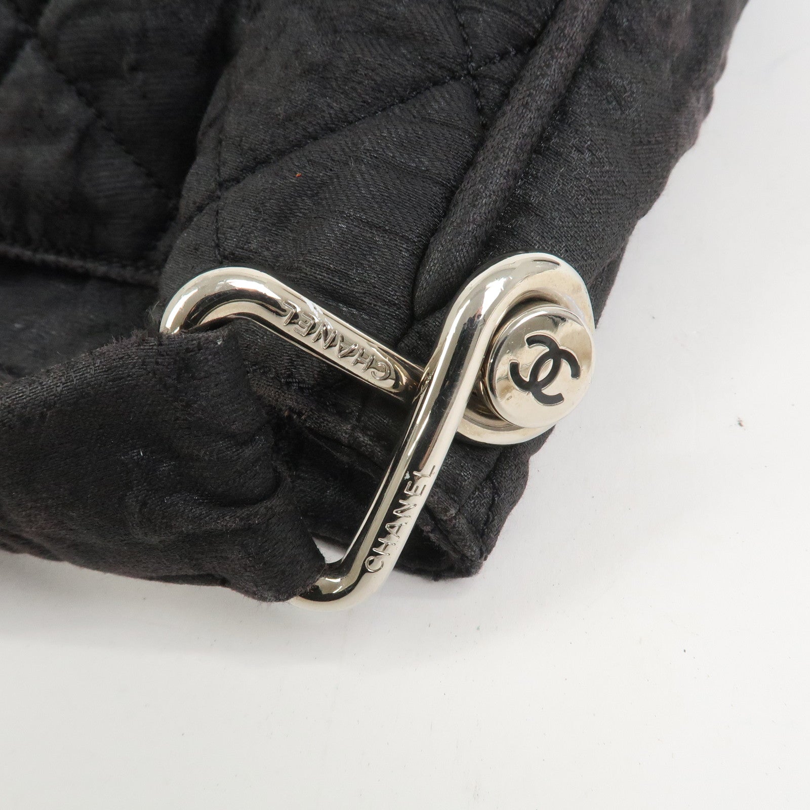 CHANEL Matelasse Canvas Large Shoulder Bag Black Silver