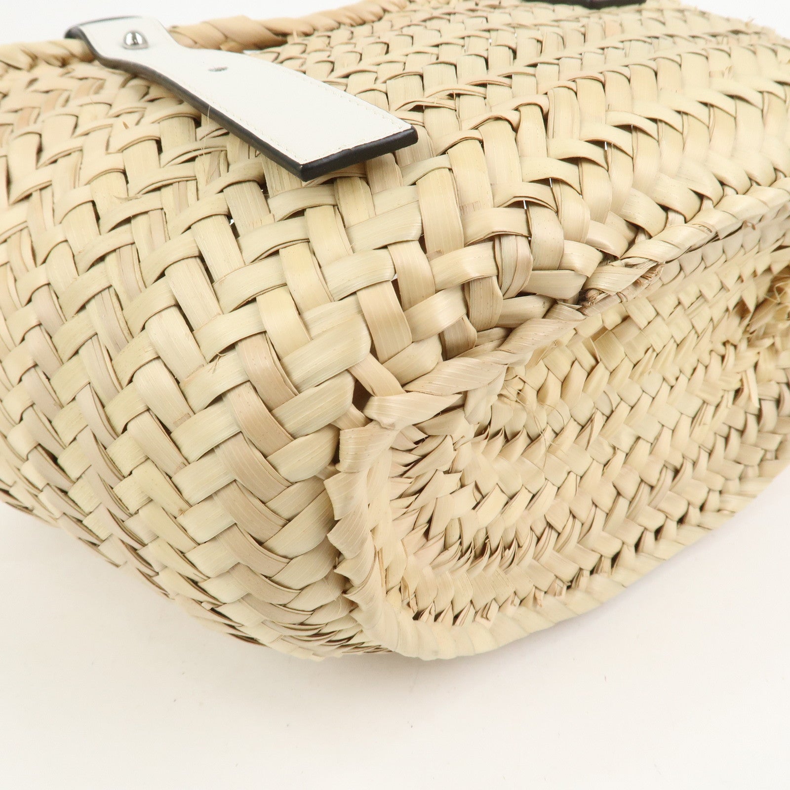 LOEWE Anagram Raffia Leather Small Basket Bag Hand Bag Natural