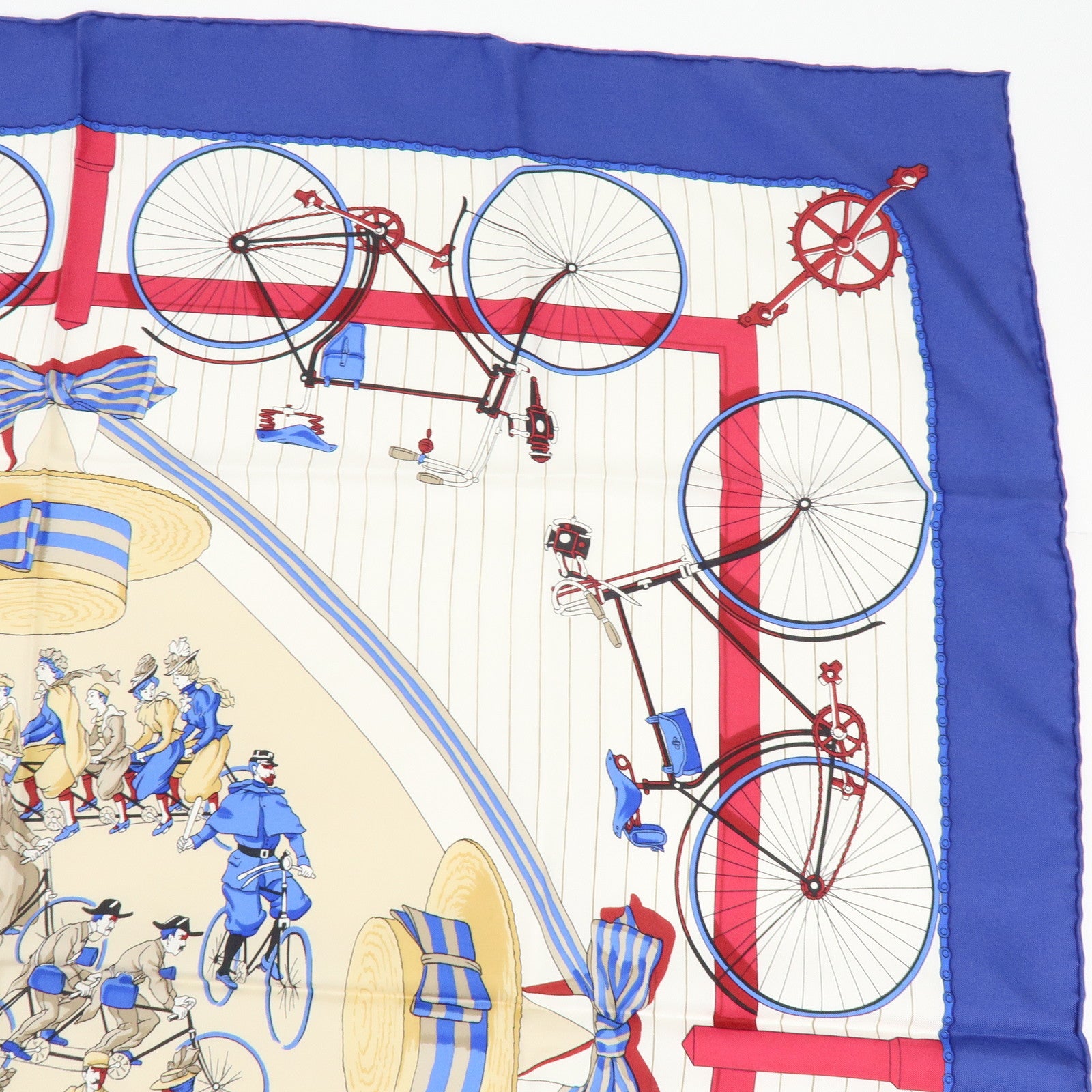 HERMES Carre 90 Silk 100% Scarf LES BECANES Blue White