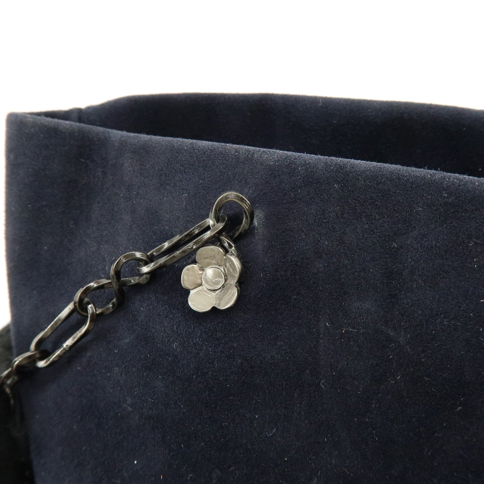 PRADA Logo Suede Chain Shoulder Bag Tote Bag Dark Navy