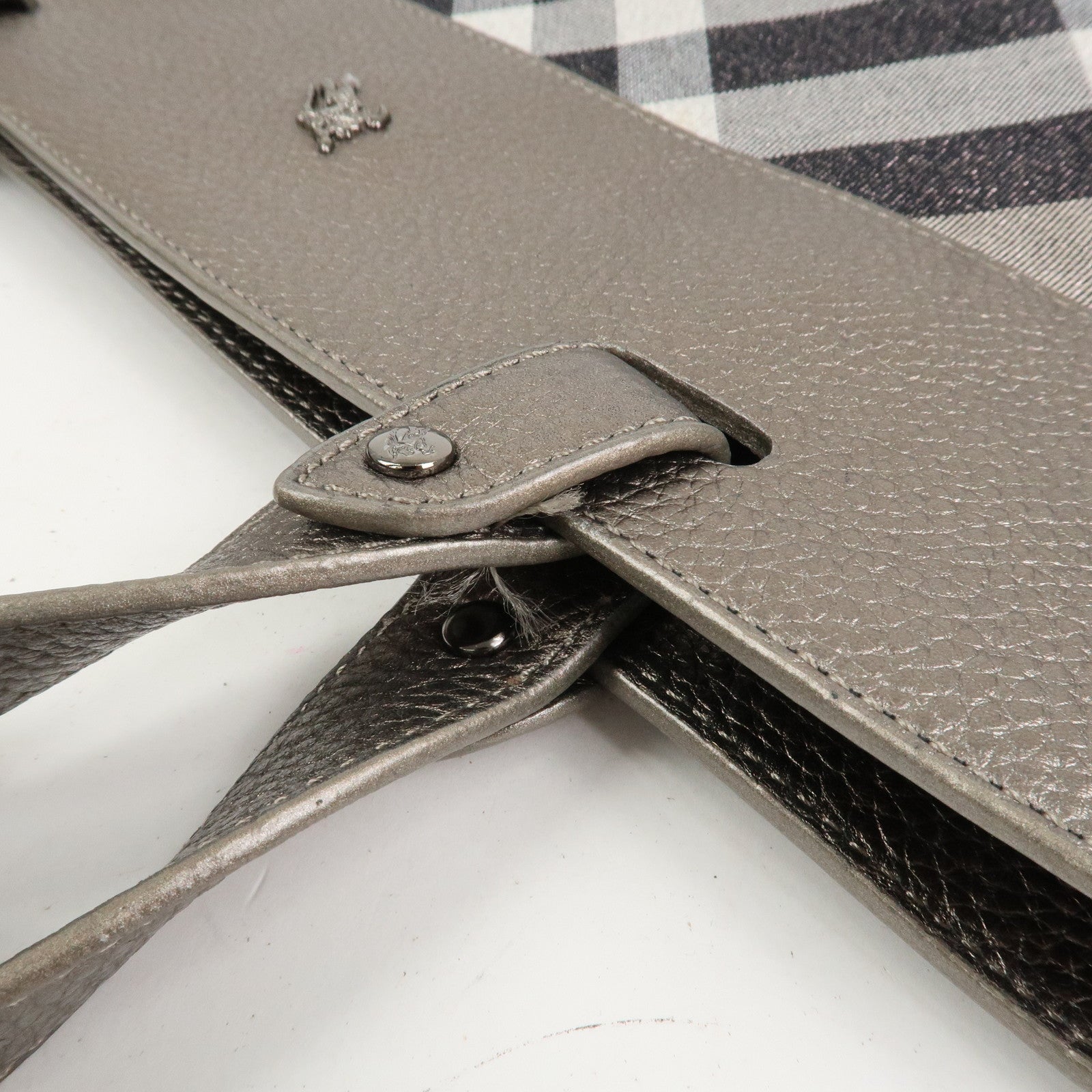 BURBERRY Logo Canvas Leather Tote Bag Shoulder Bag Gray Silver