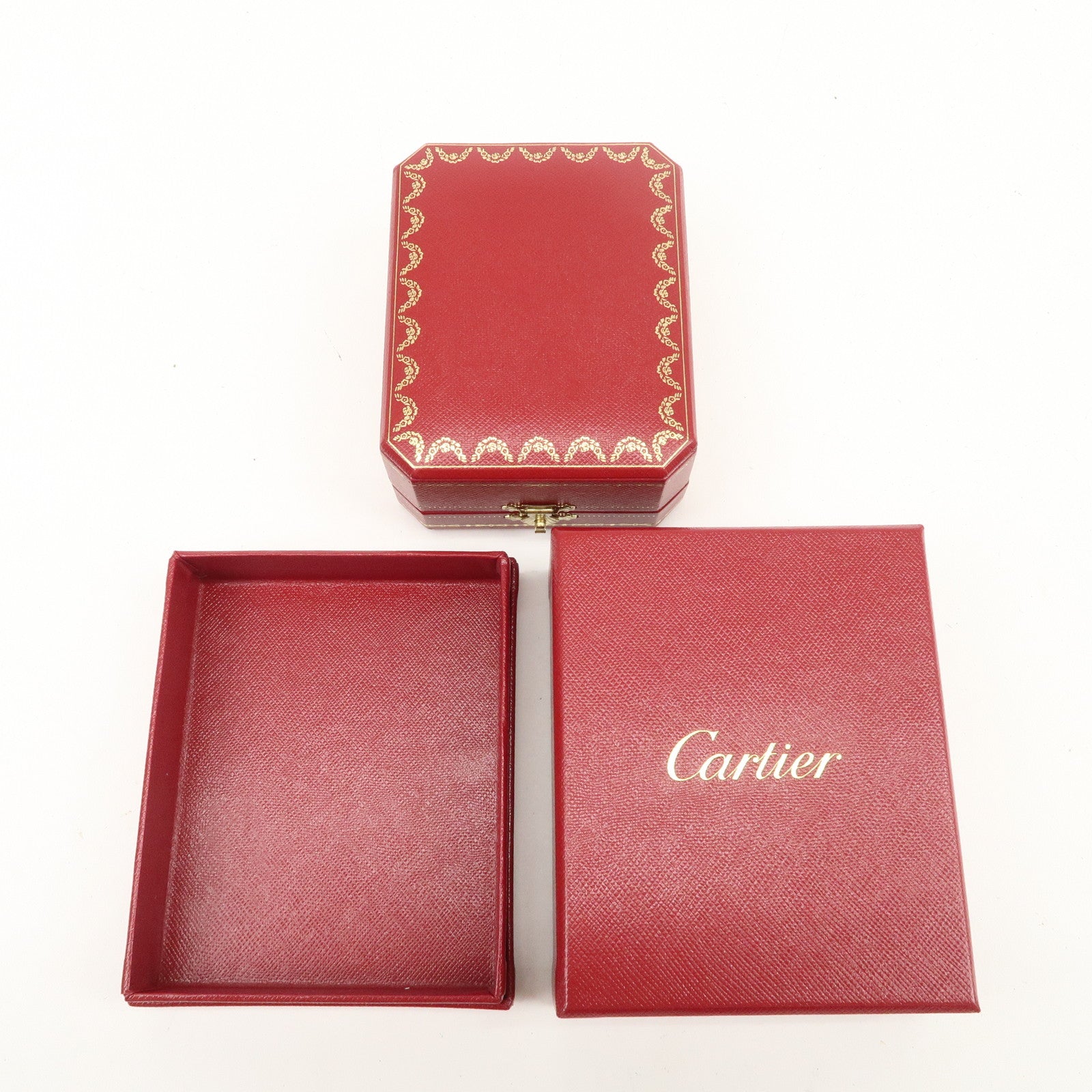 Cartier Set of 3 Jewelry Boxes Pair Ring Boxes Red Gold