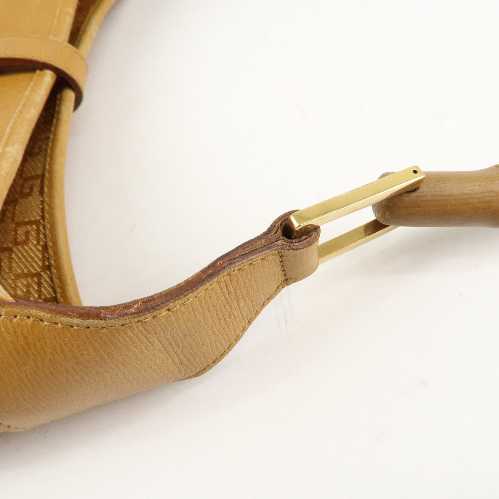 GUCCI Bamboo Leather Shoulder Bag Hand Bag Beige 001.4060.002058 Used
