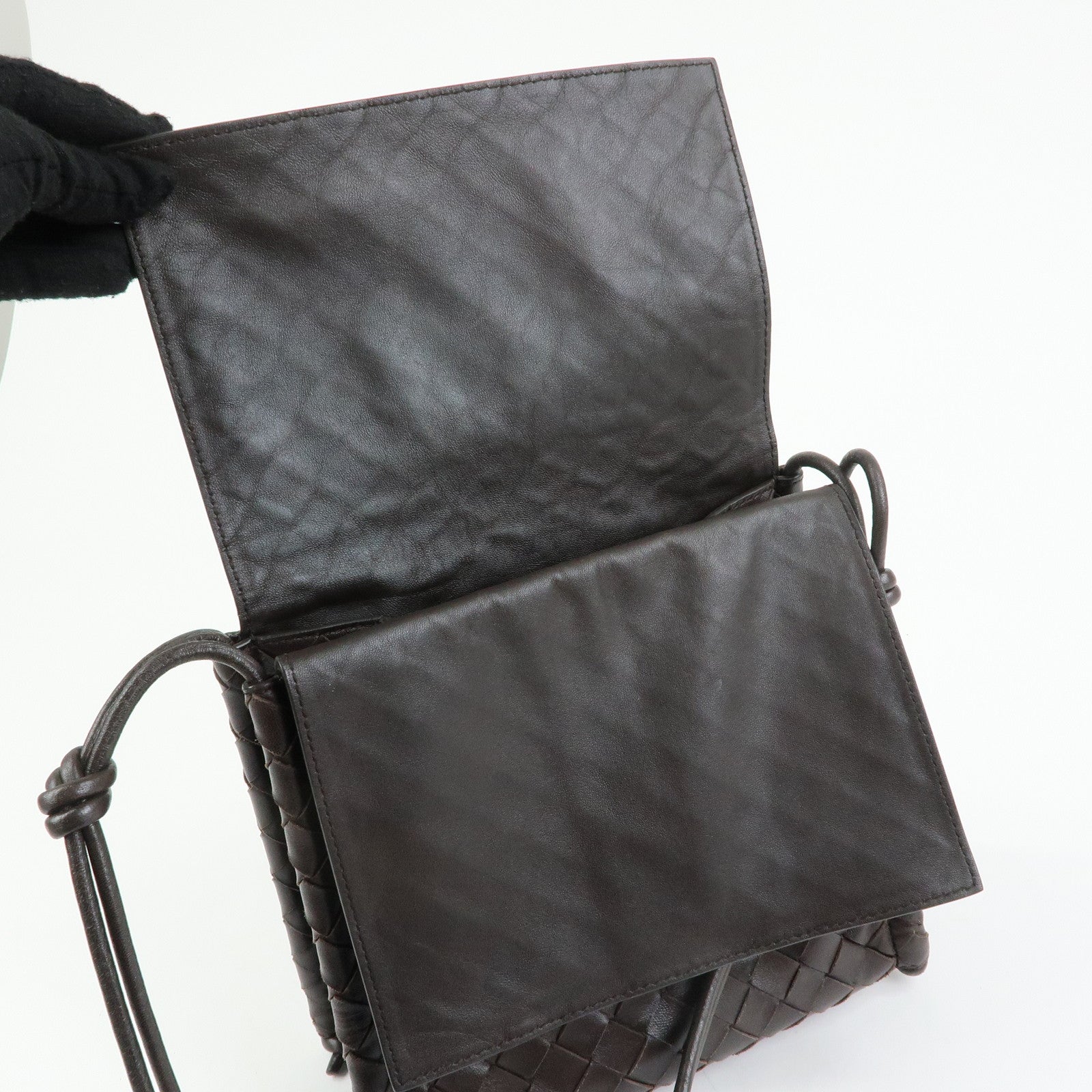 BOTTEGA VENETA Intrecciato Leather Shoulder Bag Hand Bag Brown