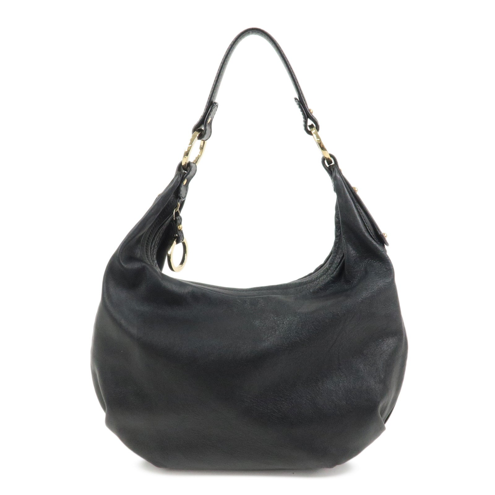 FENDI Leather Shoulder Bag Hand Bag Black 8BR340