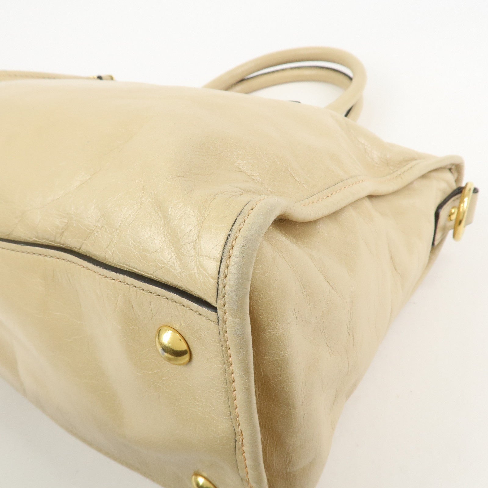 MIU MIU Logo Leather 2Way Bag Hand Bag Shoulder Bag Beige