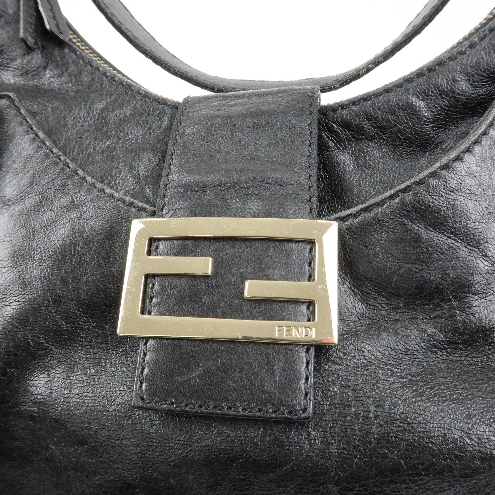 FENDI Leather Shoulder Bag Hand Bag Black 8BR522 Used