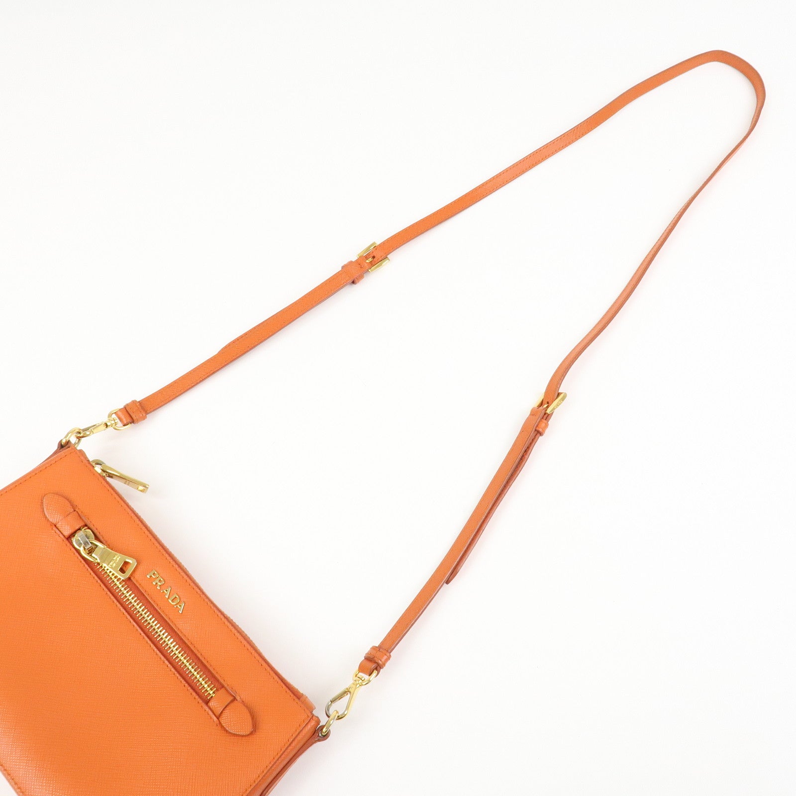 PRADA Logo Leather Shoulder Bag Crossbody Bag Orange BT0834