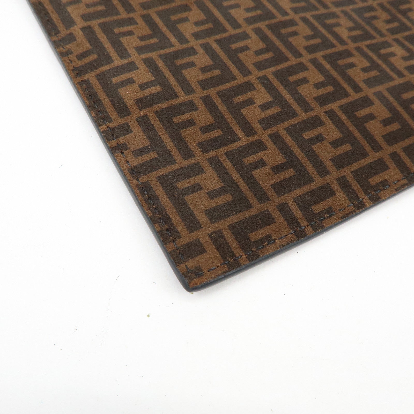 FENDI Zucchino Suede Leather Clutch Bag Flat Pouch Brown 8N0149