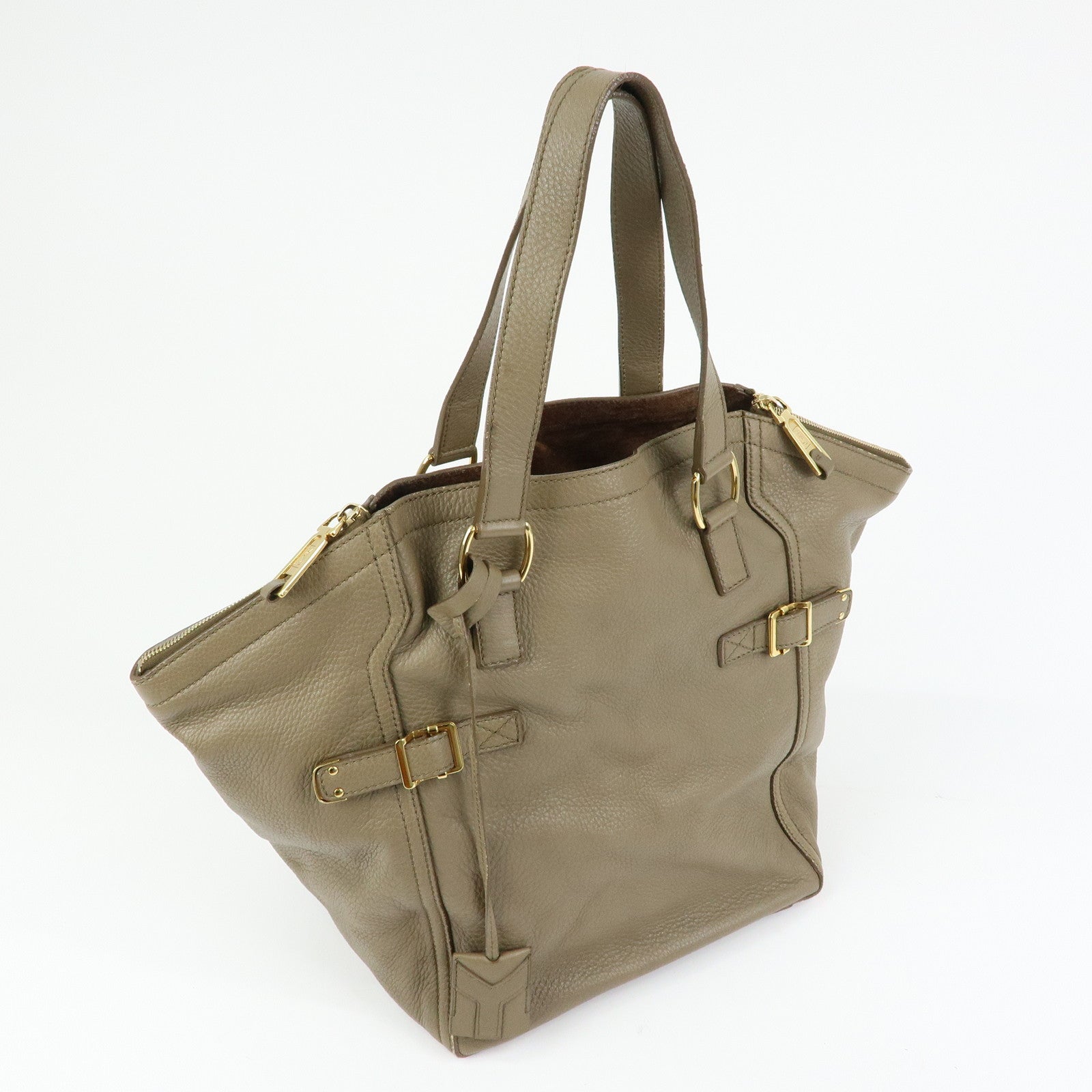 SAINT LAURENT PARIS Y Line Leather Tote Shoulder Bag Brown 257427