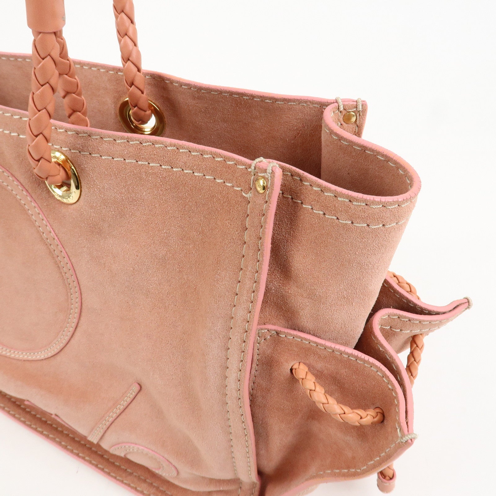 LOEWE Suede Leather Shopper Tote Bag Shoulder Bag Pink