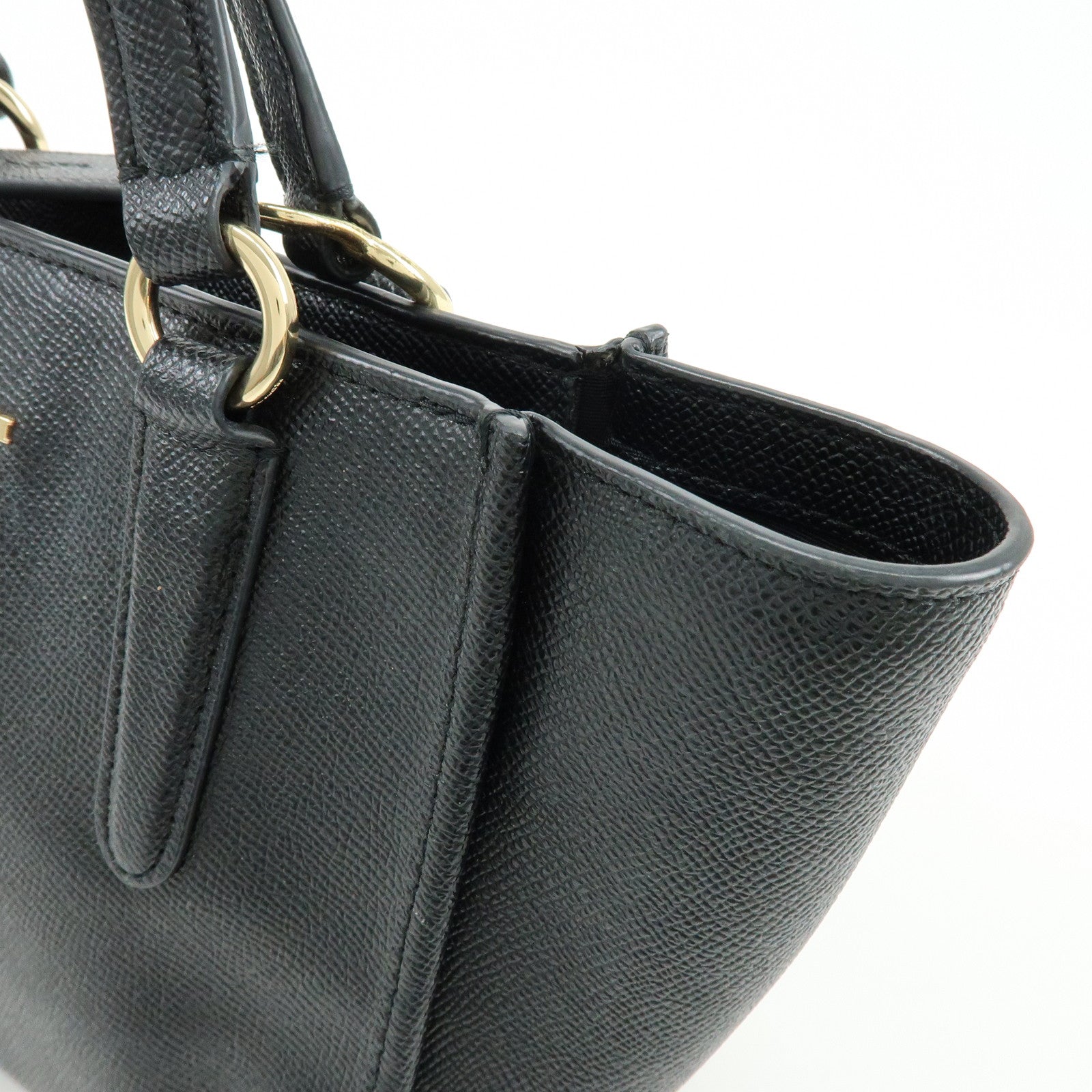 COACH Logo Leather Hand Bag Tote Bag Shouder Bag Black