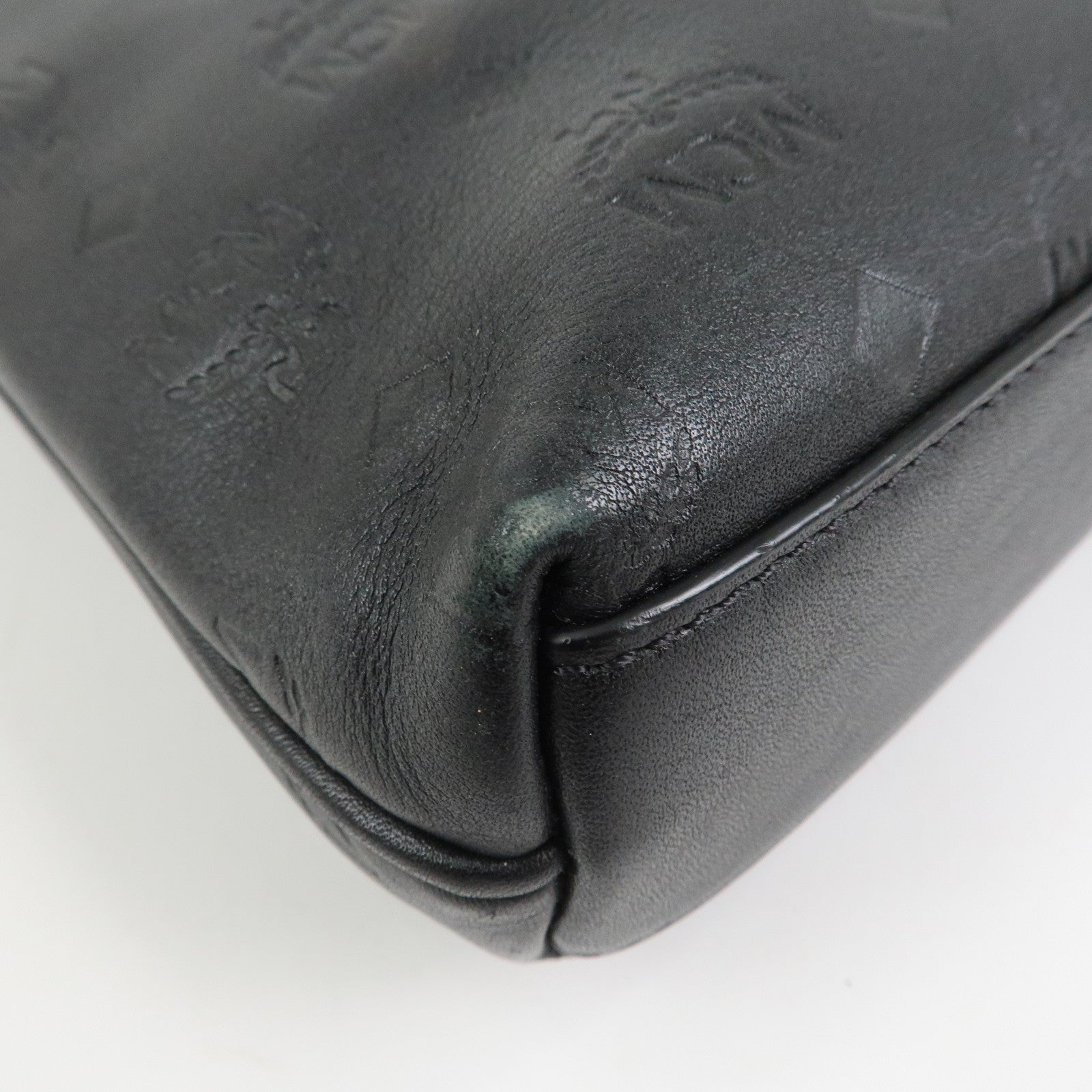 MCM Visetos Embossed Leather Shoulder Bag Crossbody Bag Black