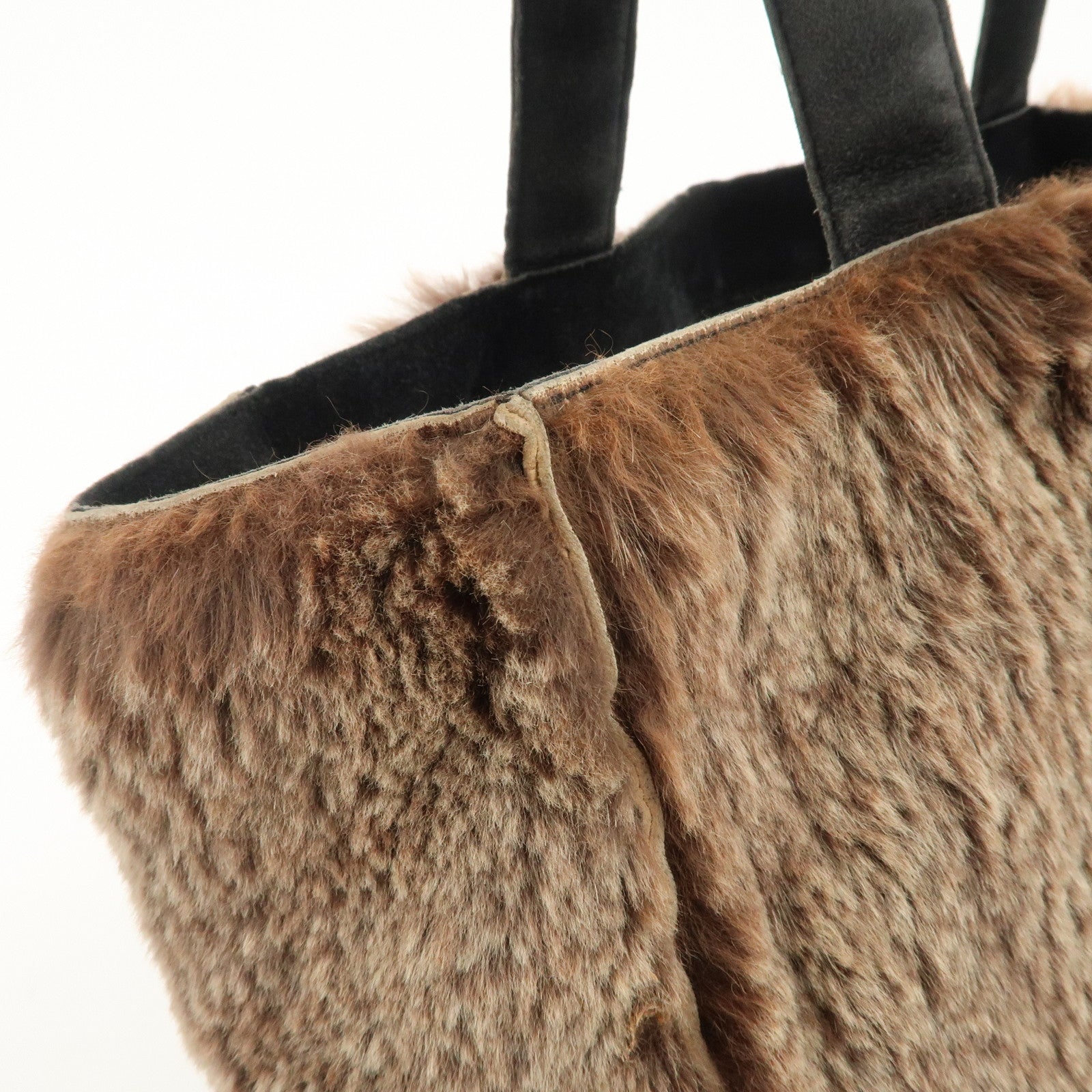 CHANEL COCO Mark Lapin Suede Tote Bag Hand Bag Shoulder Bag Brown