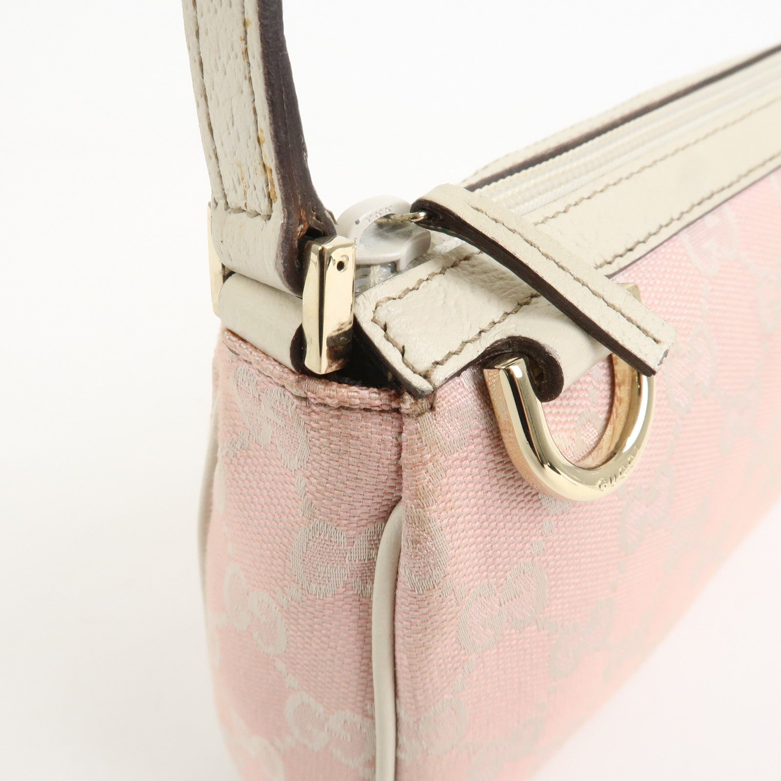 GUCCI Abbey GG Canvas Leather Pouch Hand Bag Pink Ivory 145750