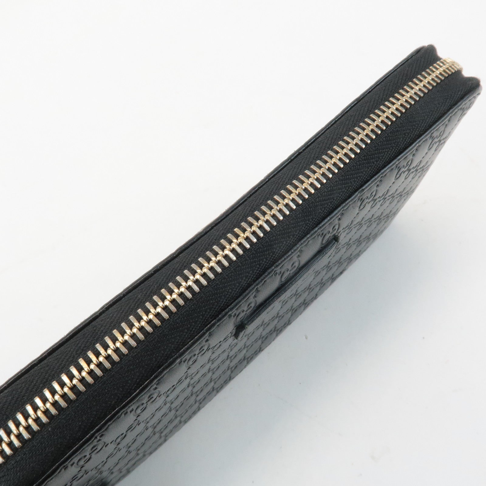 GUCCI Micro Guccissima Leather Zip Around Long Wallet Black 449391 Used
