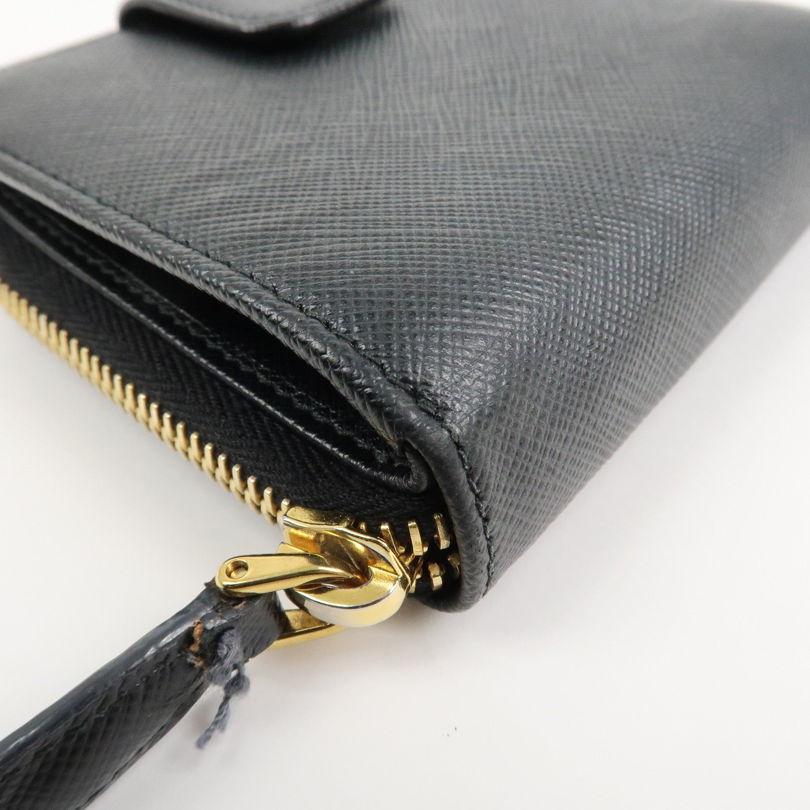 PRADA Saffiano Leather Round Zippy Bi-fold Compact Wallet 1ML522