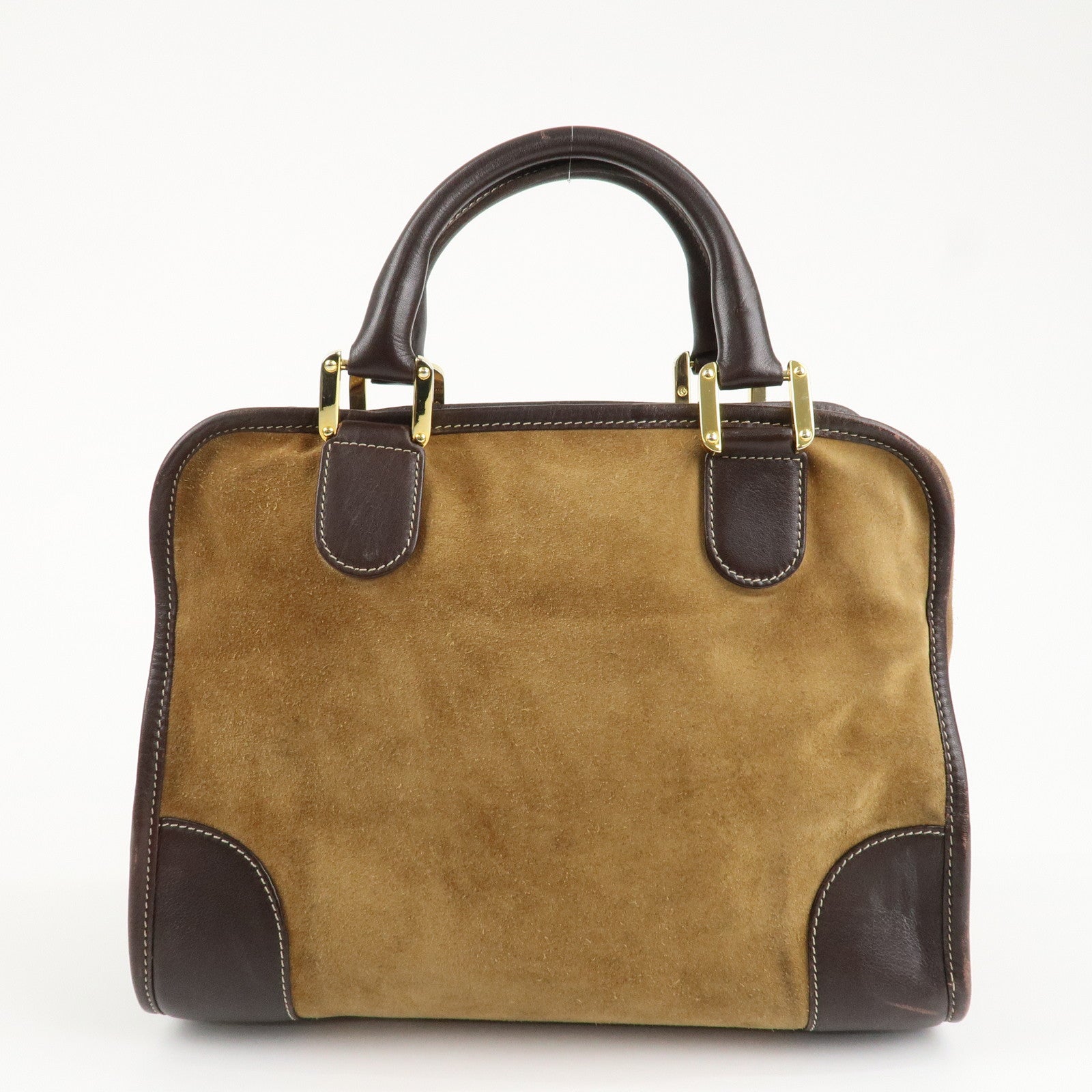 LOEWE Anagram Suede Leather Amazona 35 Brown Hand Bag Boston Bag Used