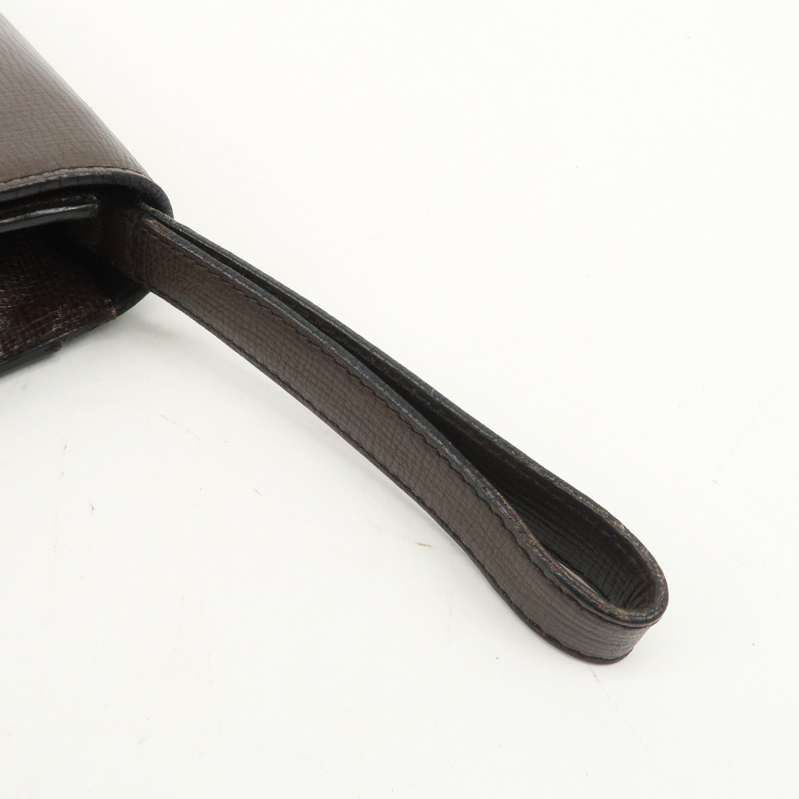 LOEWE Leather Clutch Bag Brown Silver HDW