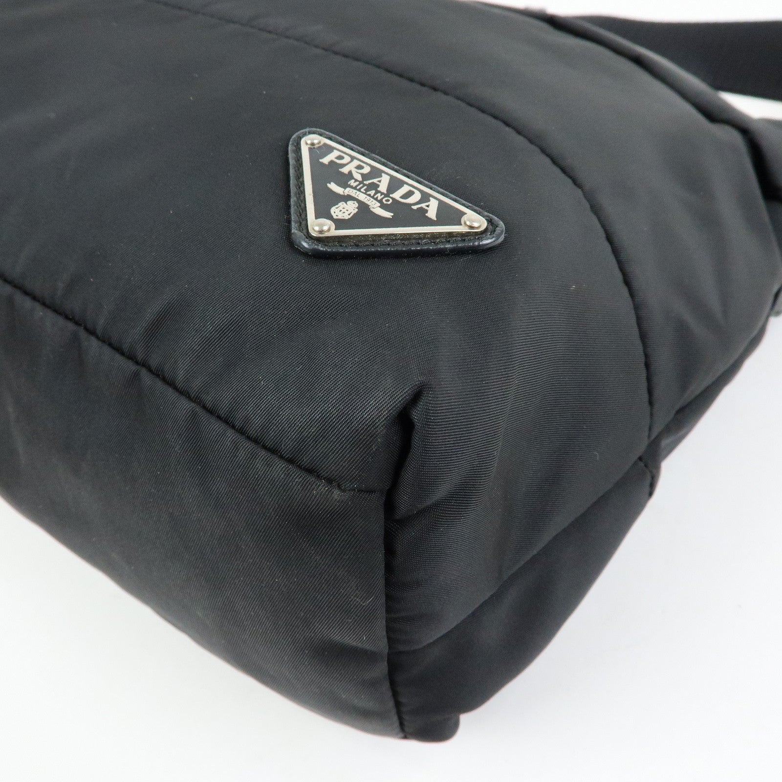 PRADA Triangle Logo Nylon Leather Shoulder Bag Crossbody Bag Black