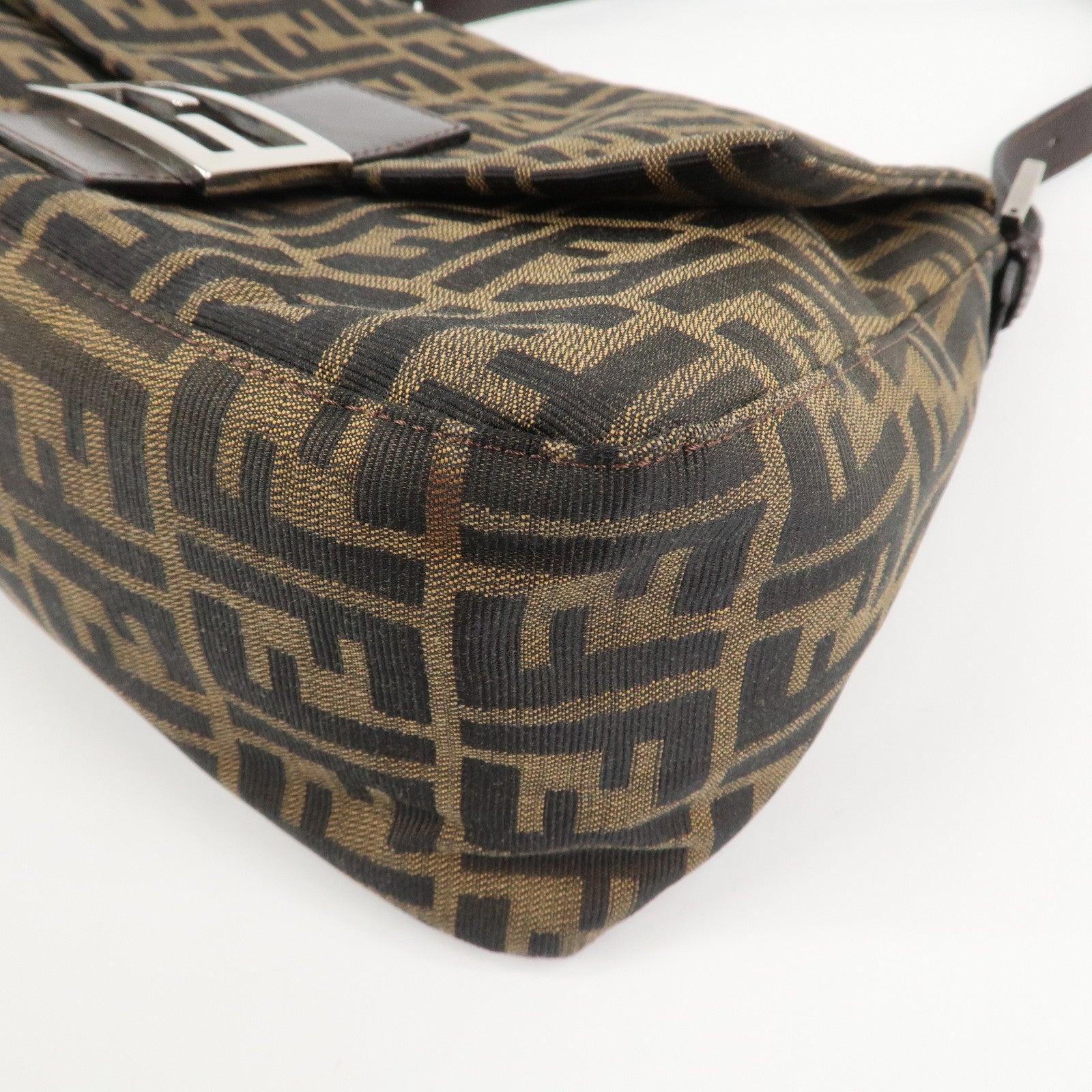 FENDI Mamma Zucca Baguette Canvas Leather Shoulder Bag 26325