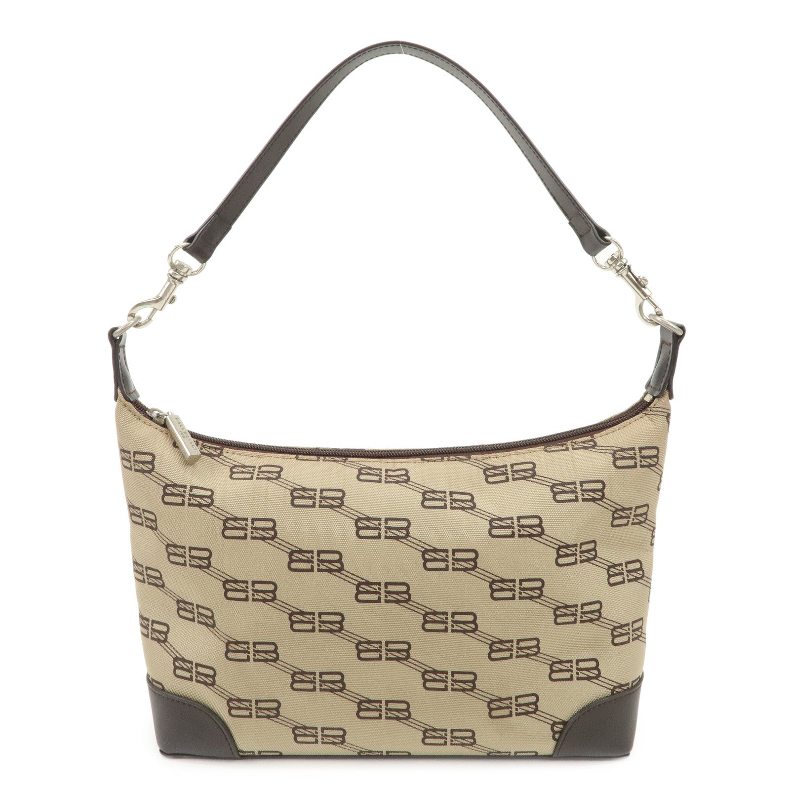 BALENCIAGA Leather Canvas Shoulder Bag Beige Brown