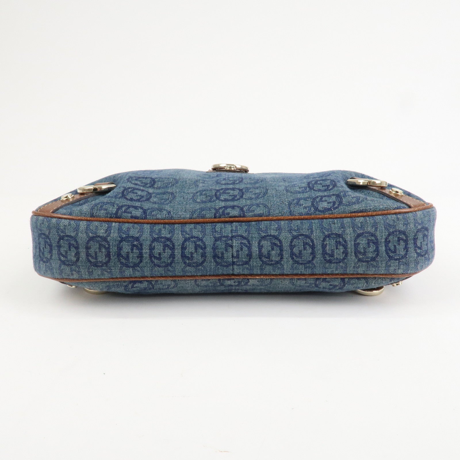 GUCCI Interlocking G Abbey GG Denim Shoulder Bag Brown Denim 130738