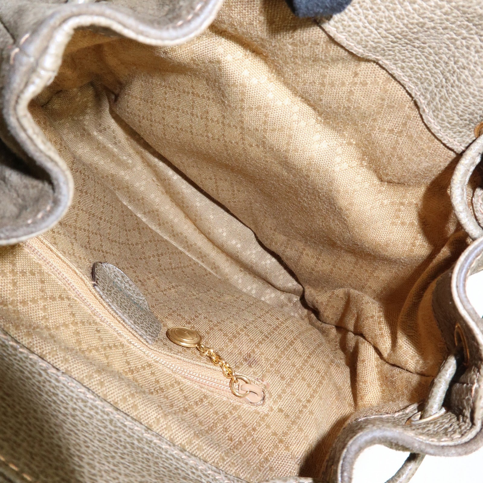 GUCCI Bamboo Suede Leather Backpack Rucksack Khaki 003・2058