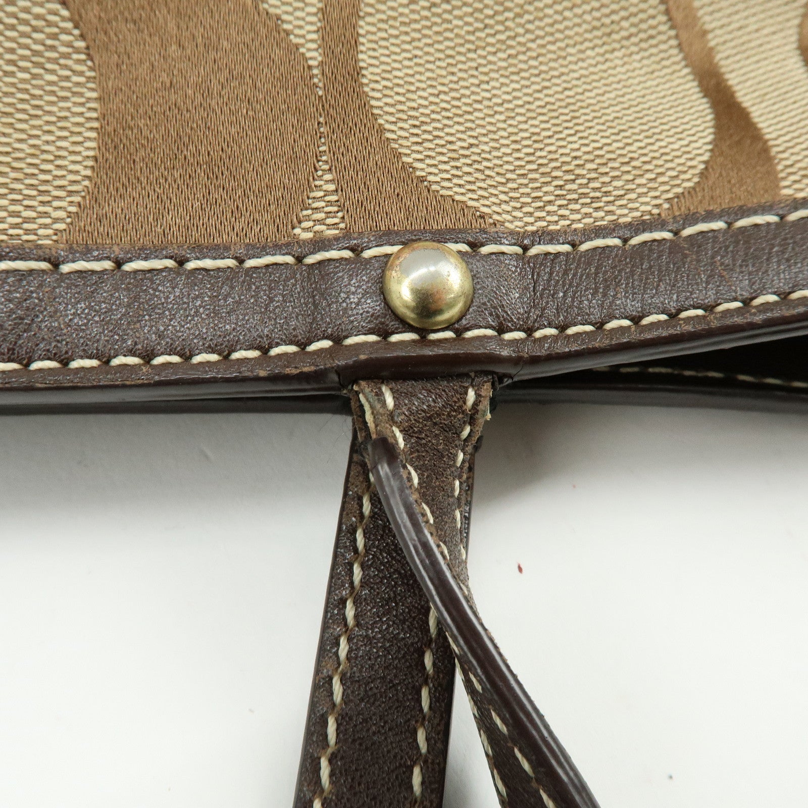COACH Signature Set of 2 Canvas Leather Shoulder Bag Brown Beige